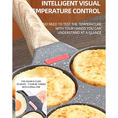 Image of Fried Egg Pan, Egg Frying Pan with Lid Nonstick 4 Cups Pancake Pan Aluminium Alloy Cooker for Breakfast(Black)