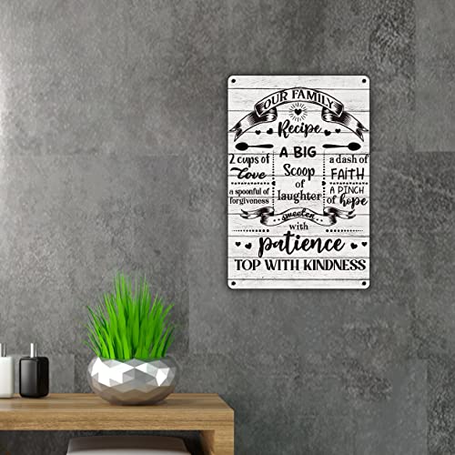 Funny Kitchen Quote Metal Tin Sign Wall Decor, Rustic Our Family Recipe A Big Scoop Of Laughter Kitchen Sign For Home Decor Gifts #TOP2