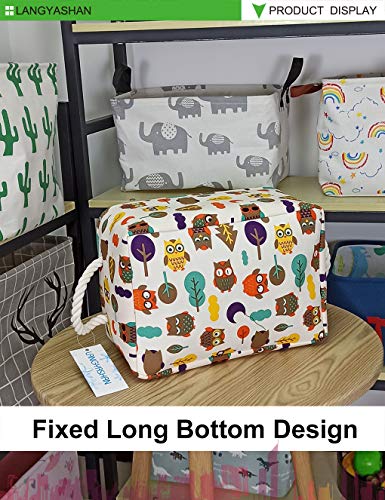 Langyashan Rectangular Storage Bin Collapse Canvas Fabric Cartoon Storage Basket With Handles For Organizing Home Kitchen Boys And Girls Toys Office Closet Shelf Baskets (Owl) #TOP6