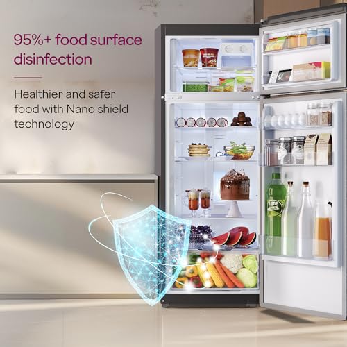 Image of Godrej 244 L 3 Star Wood Finish, 30 Days Farm Freshness, Frost Free Inverter Double Door Refrigerator (RT EONVOGUE 280C RI WT WD, Walnut Wood)