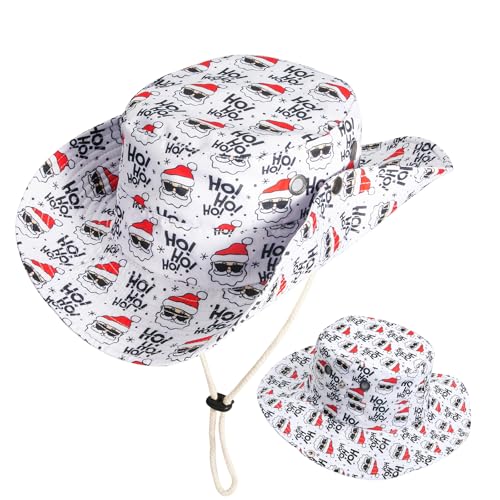 New Year Pattern with Santa Claus Ho Ho Ho Bucket Hat for Women Men Merry Christmas Wide Brim Fisherman Hats Cowboy Style Outdoor Travel Beach Sun Caps Xmas New Year Decoration