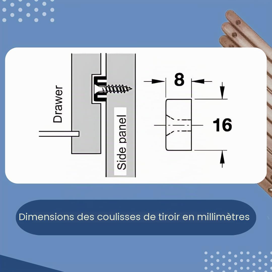 Lot de 10 (5 paires) de glissières de tiroir en plastique marron avec vis et instructions pour meubles Kevagh