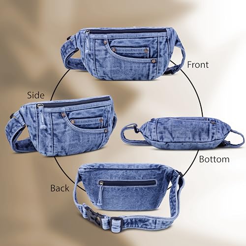 Image of ZAINTO Premium Denim Fanny Pack | Upcycled Waist Bag for Men & Women | Adjustable Slim Chest Bag | Eco-Friendly Lightweight Jeans Waist Pouch (Style 1)