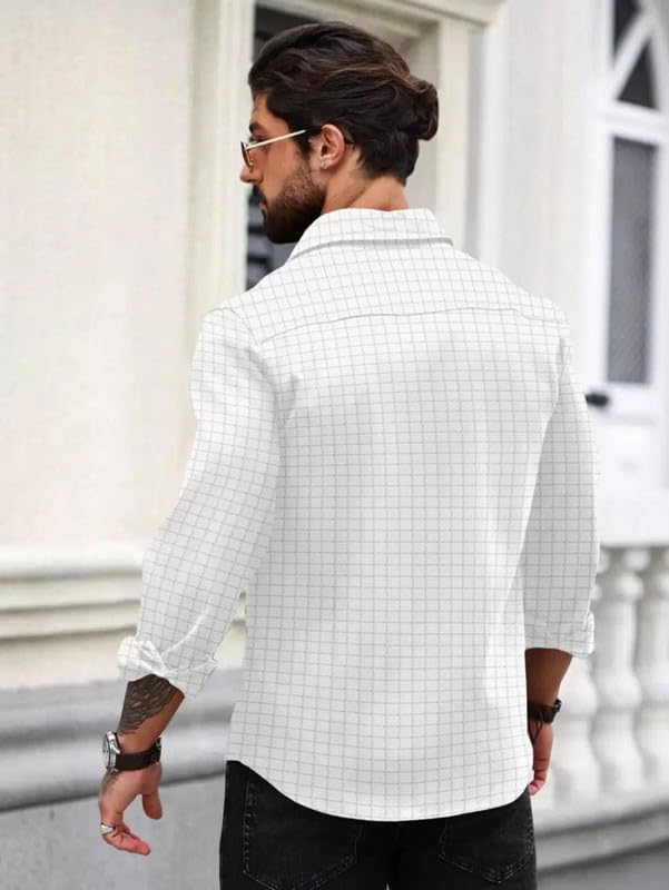 Image of DEELMO Men's Regular Fit Button Down Dress Shirts Textured Long Sleeve Casual Hawaiian Shirt