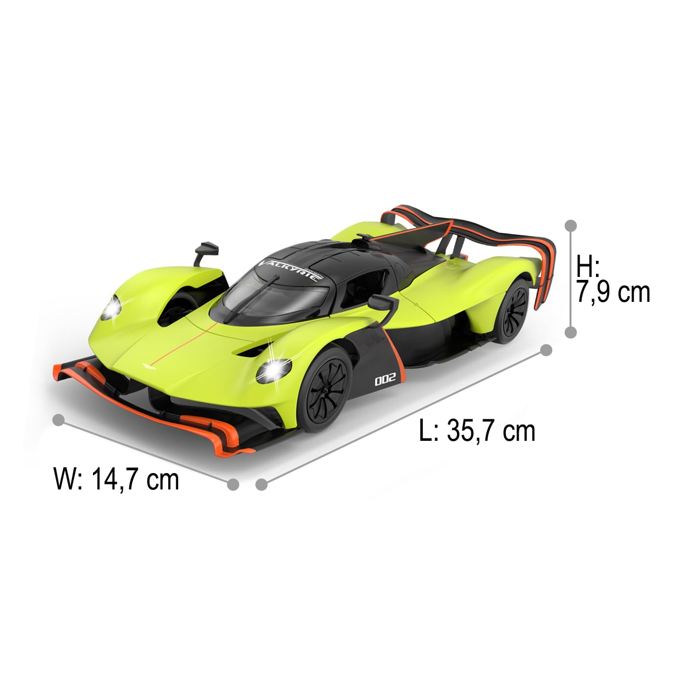 JAMARA Aston Martin Valkyrie AMR Pro 1:14 zielone drzwi 2,4 GHz ręczne – oficjalnie licencjonowane, szczegółowe wnętrze, wierne lakierowanie, przezroczysta szyba przednia, światło LED, samochód RC