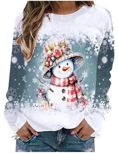 Weihnachtspullover Damen Lustig Schneemann Druck Weihnachten...