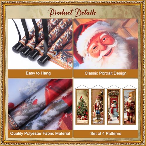 Image of Panelee 4 Pcs Christmas Porch Banners Snowman Santa Nutcracker Xmas Tree Stretching Portraits Wall Decorations Christmas Porch Sign Backdrop for Xmas Indoor Outdoor Wall Hanging Decor