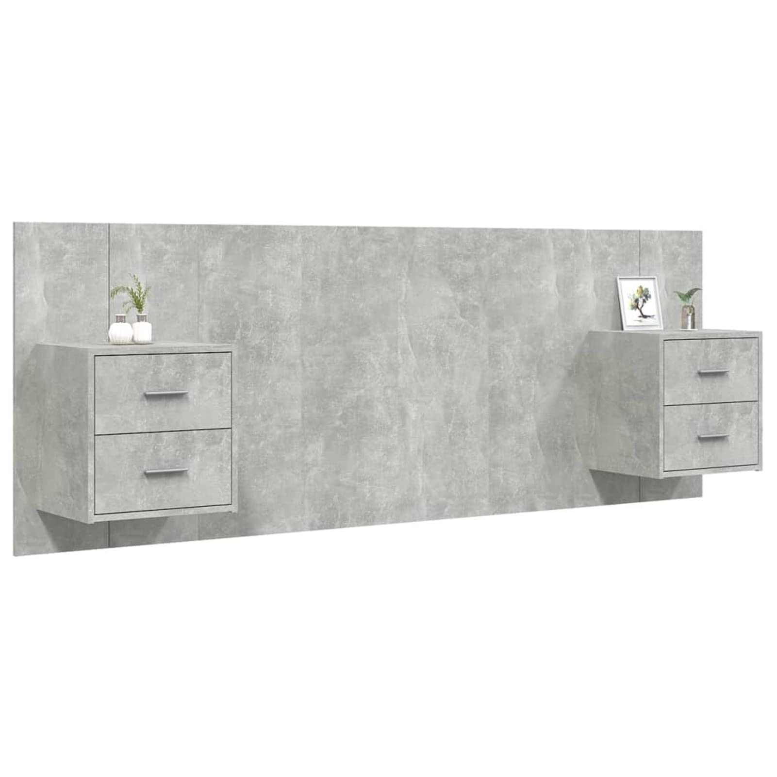 Gecheer Cabezal + 2 Mesitas de Noche, Cabecero y Mesitas Cabecero de Cama con mesitas Madera contrachapada Gris hormigón,Medidas Cabezal: 120 x 1,5 x 80 cm Juegos de Muebles de Dormitorio