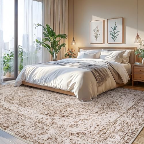Lofus 5x7 Area Rugs for Living Room, Washable Area Rug, Rugs for Bedroom, Kitchen, Vintage Boho Carpet, Soft Non-Slip, Low Pile Large Area Rug for Office Dining Room, Vintage Beige Brown