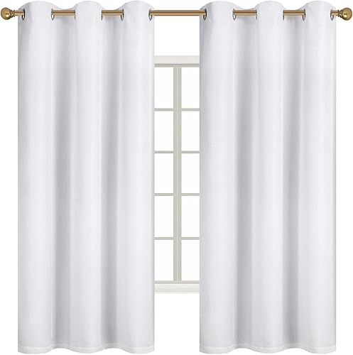 Miniatura 3 de Diraysid Cortinas 100% opacas de lino blanco para dormitorio, con ojales, aislamiento térmico, cortinas de oscurecimiento de habitación (2 paneles,