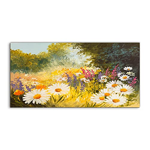 Image sur verre photo haute définition daisy meadow au format 100x50cm