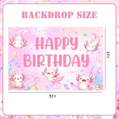 Axolotl Birthday Decorations Pink Axolotl Party Decorations for Girls Happy Birthday Backdrop Banner 4.92 * 3.28ft Cute Cartoon Animal Party Decor Sea Fish Aquatic Creature Bday Photo Booth Props by TWO WILD - Used condition - Image 5
