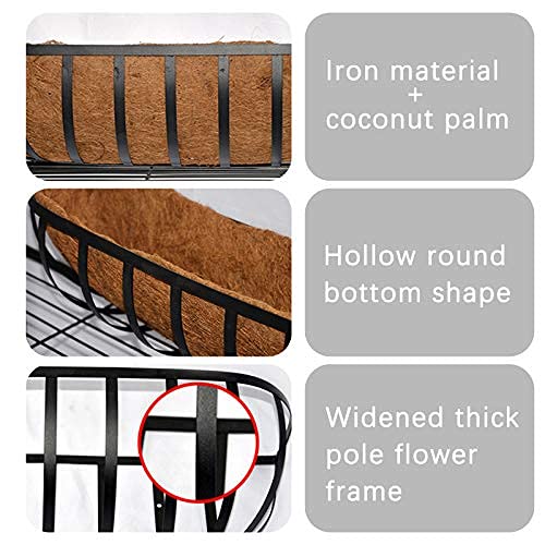 Metal Wall-Mounted Half Moon Shaped Coconut Liner Planter Basket Hanging Planter Basket, 24-Inch English Horse Trough Coco Planter Flat Iron Series Planter Boxes (4 Pcs) #TOP2
