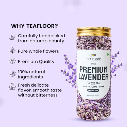 Image of TEAFLOOR 100% Dried Natural Lavender Buds Flower Tea: Aromatherapy in every cup || Reduce stress, Authentically Flavorful and Adaptable || Whole Flower Buds, Caffein Free || 35g (Pack of 4) ||
