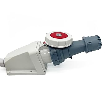 63A 4Pin Male+Surface-Mounted Receptacle ConnectorCompatible with 60amp , IP67 Industrial Waterproof Connector 3phase Plug & Socket ,Wall Mounted Socket1Set,IEC60309 3P+E 6H