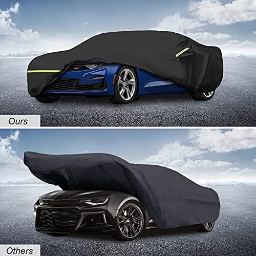 For Camaro Full Car Cover All Weather, Outdoor Car Covers With Zipper And Soft Cotton Lining, Windproof Heavy Duty Waterproof Protection Fit For 2010-2023 Chevy Camaro (Up To 190''L) #TOP4