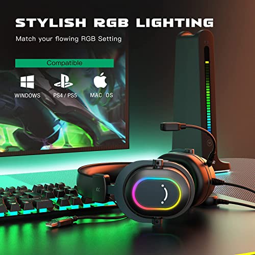 FIFINE Gaming headset met microfoon, over ear hoofdtelefoon met kabel, USB headset voor PC PS4 PS5, RGB hoofdtelefoon met 3 EQ-modi, surround sound en oorkussens - H6 - Afbeelding 7