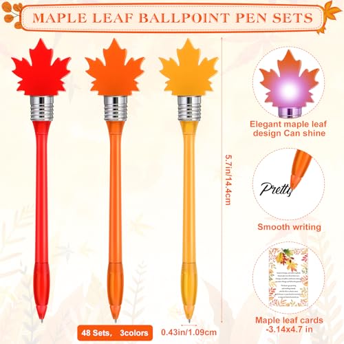 Harloon Fall Pens LED Ballpoint Pen Maple Assortment Notecard Set Thanksgiving Fall Gifts Bulk Leaf Novelty Pens Creative Greeting Cards for Coworker Student Teacher School Office(48 Sets) by Harloon - Image 2