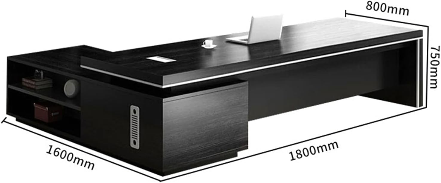 102" Black Executive Office Desk, Computer Desk with Lateral Cabinet, Gaming Study Table Business Furniture Set for CEO Boss