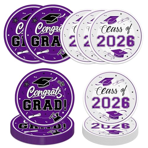 yinupet 48 Pcs Graduation Party Plates 2026 Graduation Party Dinnerware Disposable Paper Plates for Congrats Grad Class of 2026 Party Decorations
