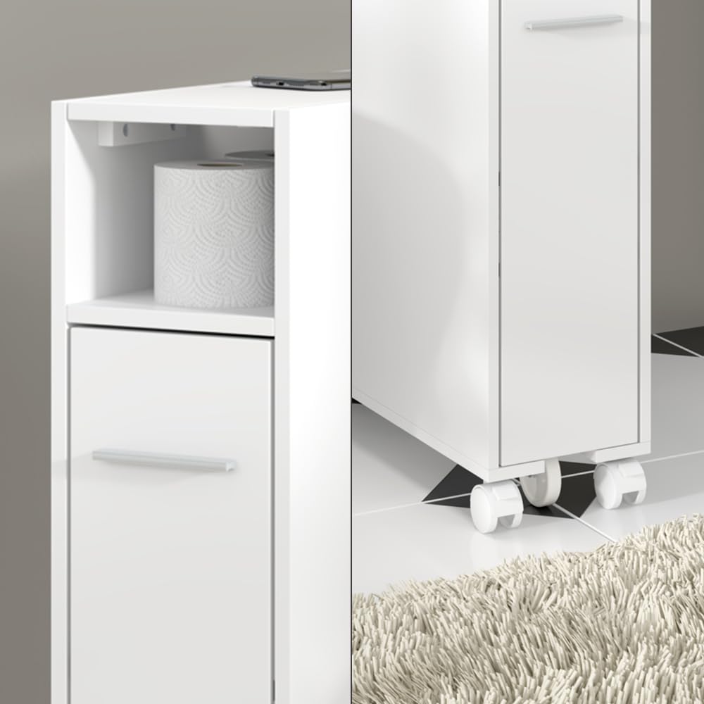 Vicco Armoire de Toilette Niva, Blanc, 18x71.3cm | avec compartiment extensible, pour un rangement peu encombrant au-dessus des toilettes