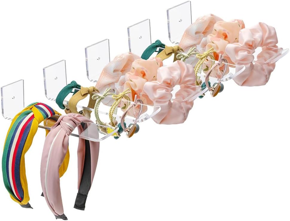 GSHLLO 3 Pcs Acrylic Headband Holders Clear Wall Headband Display Organizer Hairband Storage Holder Hair Ties Hanging Rack Wall Mount Jewelry Holder for Women Girls