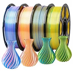 YSJOMJHYS Dual Color Silk PLA 4 Pack (Blue/Gold, Green/Gold, Pink/Gold, Blue/Pink), 4x1kg