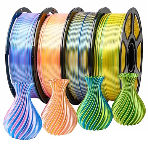 YSJOMJHYS Dual Color Silk PLA 4 Pack (Blue/Gold, Green/Gold, Pink/Gold, Blue/Pink), 4x1kg