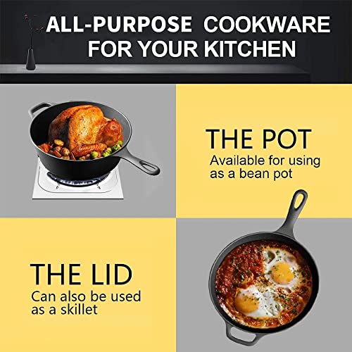 Cast Iron Dutch Oven Pot With Lid, 2-In-1 Pre Seasoned 3Qt Dutch Oven Cast Iron Cookware For Frying,Camping,Cooking, Baking #TOP2