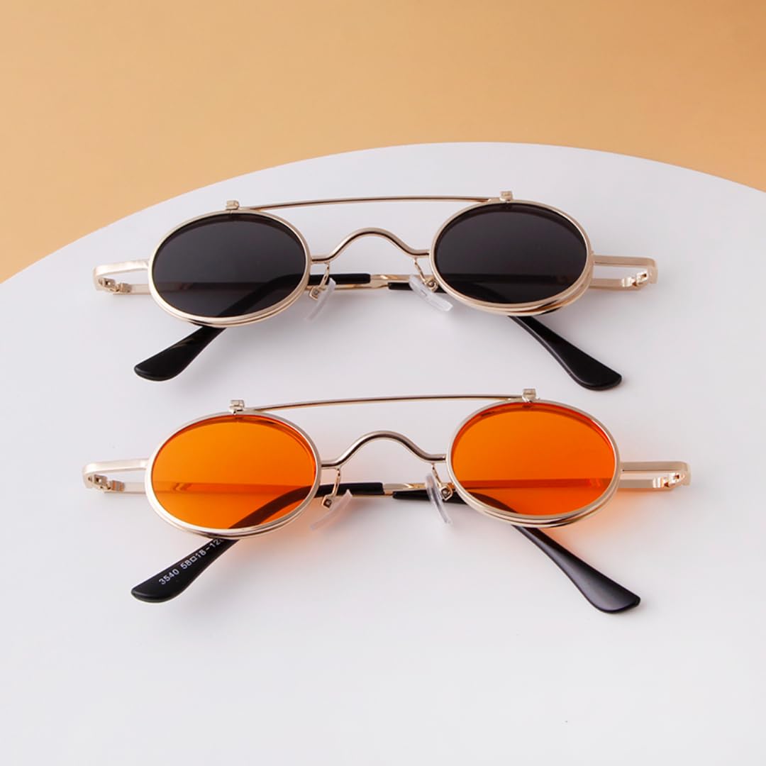 Gafas de sol con protección UV400 | Redondas pequeñas de metal ovaladas | Para mujeres y hombres, deportes al aire libre y conducción