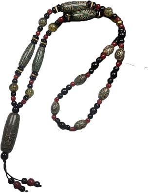 N/B Tibet Green Agate Nine Eyes Dzi Bead Necklace Send Certificate