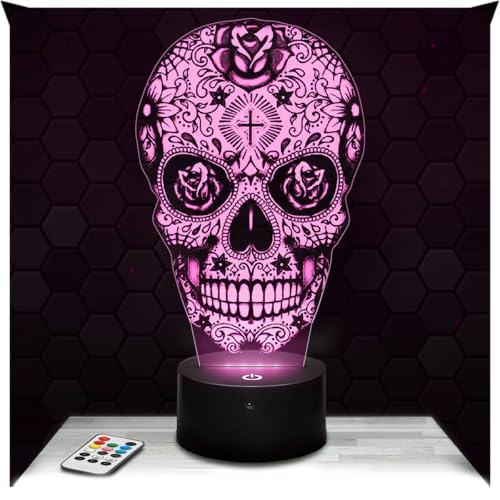 Lampephoto.fr - Lampe 3D Calavera, Veilleuse Tactile Led, Effet Hologramme 3D, Idée Cadeau Noël Anniversaire Homme et Femme, Objet décoration chambre Adulte...