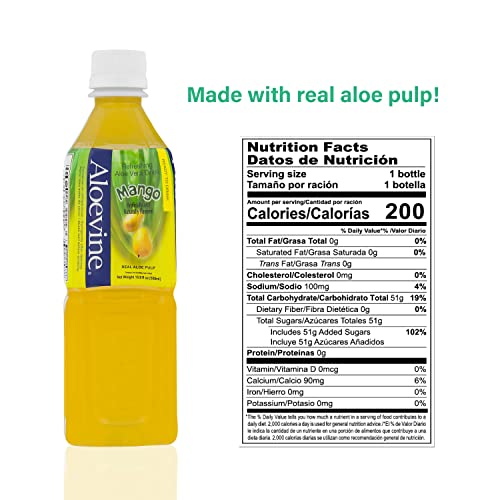 Aloevine Aloe Vera Drink, 16.9 Fl Oz, 20 Pack Mango #TOP1
