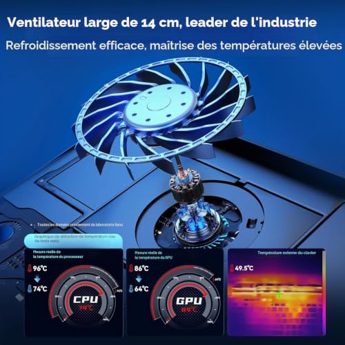 Llano Refroidisseur Ordinateur Portable de Jeu avec Commande Tactile en continu et Tapis de Souris 3 Ports USB A Extra Large et Puissant Ventilateur Turbo pour Ordinateur Portable 15-19'' (sans RVB) – vue 2