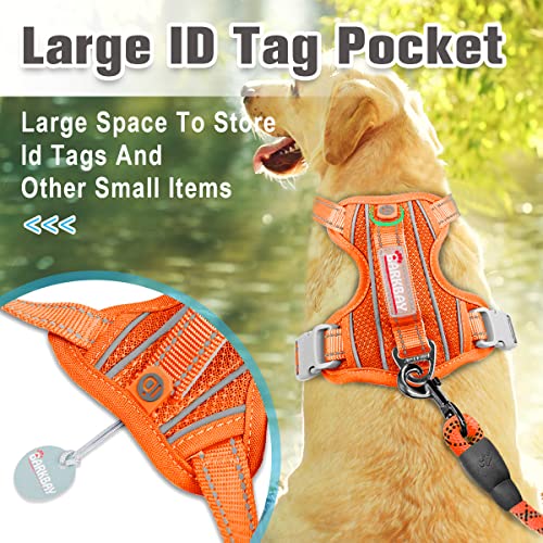 Barkbay No Pull Dog Harness Front Clip Heavy Duty Reflective Easy Control Handle For Large Dog Walking With Id Tag Pocket(Orange,L) #TOP1