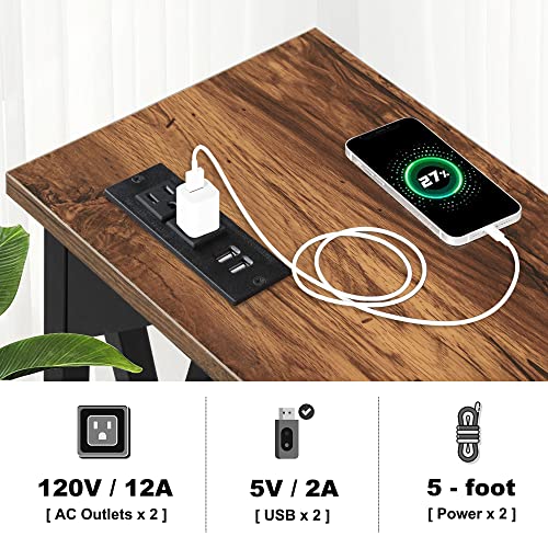 Dansion 2 Tiers Console Sofa Table With Power Outlet, Industrial Entryway Table With Open Storage Shelf, Accent Side Table With Led Strip Lights For Hallway Living Room, X-Shaped Metal Frame Support #TOP5