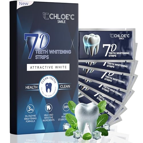 Chloe’C Teeth Whitening Strips | 7 Mint-Flavored Treatments for Sensitive Teeth | Non-Toxic Whitening Strips | Enamel Safe & Peroxide-Free | Removes Stains in 7 Days | Gentle-Effective Teeth Whitening