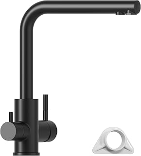 APPASO Grifo de cocina de 3 vías, grifo mezclador de cocina para sistema de ósmosis, grifo de alta presión 3 en 1, grifo de agua potable con 2 palancas, color negro