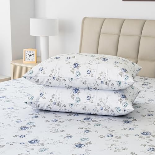 Image of LINENWALAS 100% Cotton Percale Large Standard Size Pillow Case Set of 2, Crisp and Cooling 200 TC, Premium Cotton Printed Bed Pillow Covers (20x30 inch, Blue Sapphire)