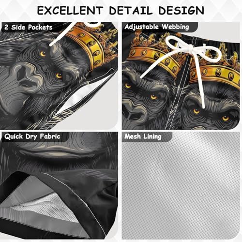 Swimming Clothes for Boys, Anti Chafe Swim Trunks for Boys 2 T, Cartoon Gorilla Crown3