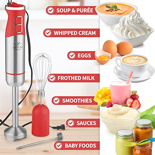 Zulay Kitchen Immersion Blender Handheld 500W - 8 Speed Copper Motor Immersion Hand Blender - Heavy Duty Stick Blender Immersion With Stainless Steel Whisk And Milk Frother Attachments (Red) #TOP4