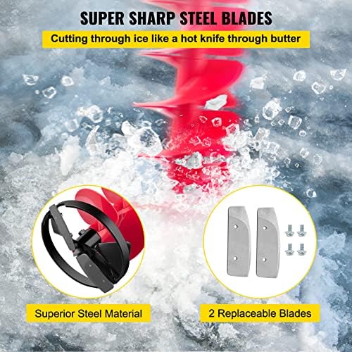VEVOR Ice Drill Auger, 8 inch Diameter Ice Auger Bit, 41inch Length Cordless Ice Augers for Ice