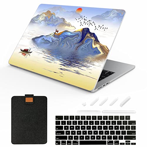 SanMuFly Compatible with MacBook Air 13.6 Inch Case 2022 Release Model: A2681 M2 Chip, Printed Pattern Plastic Matte Hard Shell & Laptop Sleeve & Keyboard Cover For Mac Air 13.6, Chinese Landscape 2 Cover