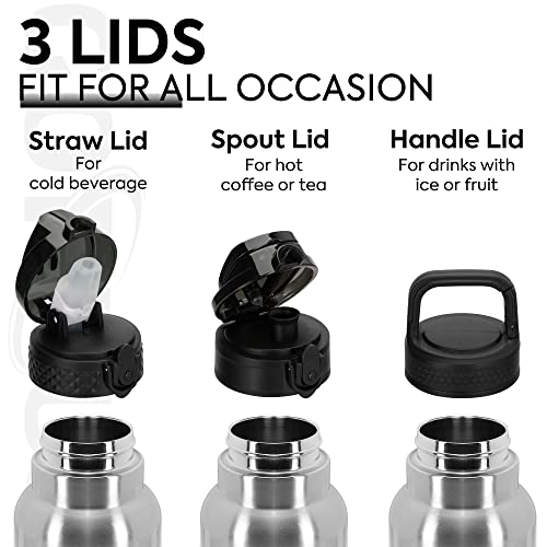 GOPPUS 750ml/26oz Stainless Water Bottle with Straw Double Wall Insulated Bottles with Strap Reusable Vacuum Thermal Flask Leakproof Keep Cold Drinks Bottles with Flip Top Lid for Men Women BPA Free - Image 2