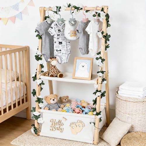 Wooden Baby Shower Crate Closet, Double-Layered Baby Basket with ...