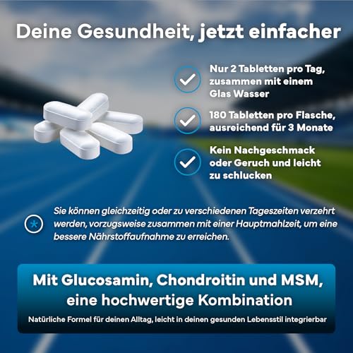 Glucosamin, Chondroitin und MSM – Nahrungsergänzung für Gelenke, Knorpel und Knochen – 180 Kapseln Hochdosiert – Mit Boswellia und den Vitaminen C und D3 – Sevens Nutrition