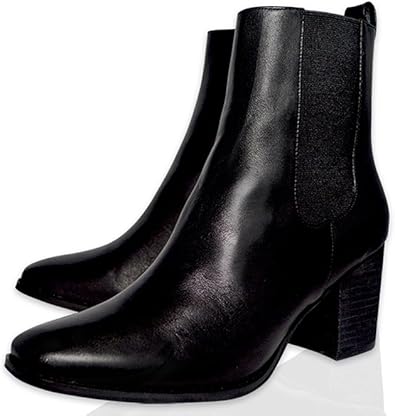 leather stacked heel