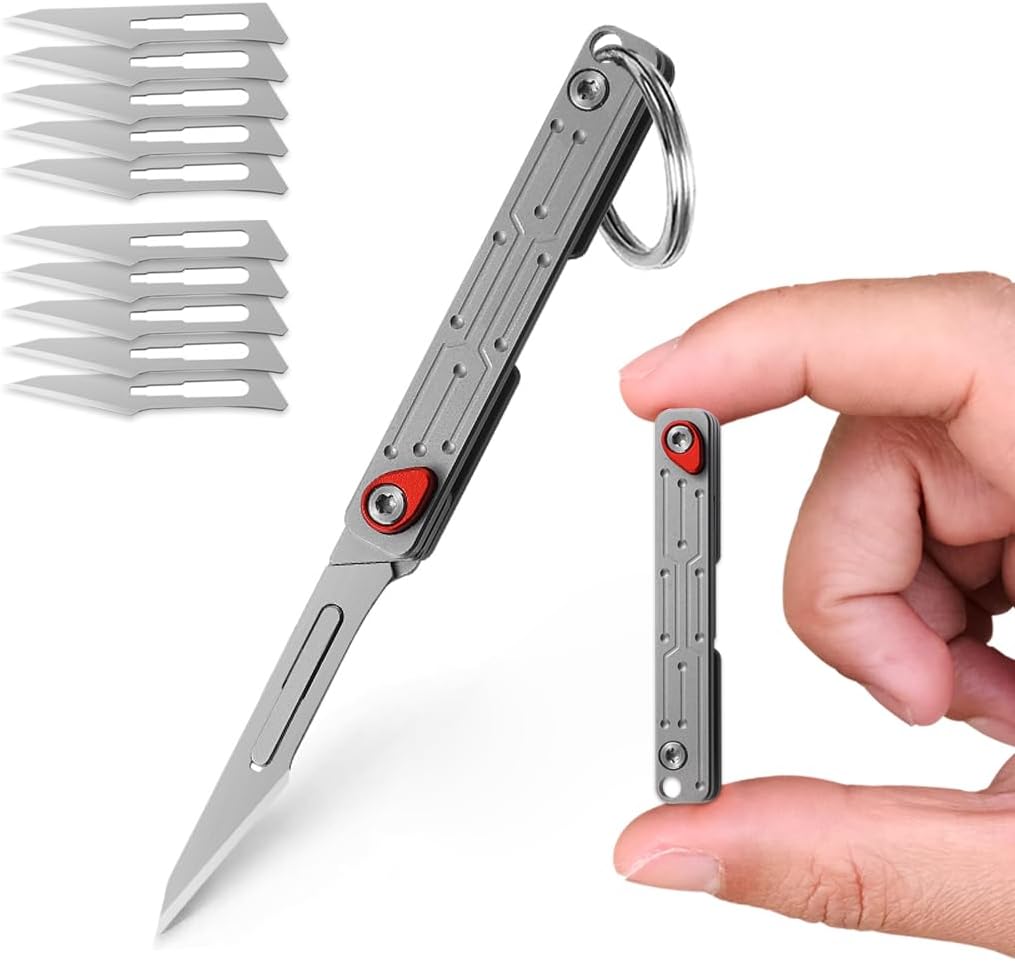 Small Keychain Knife, Mini Folding Pocket Knives with 10pcs Replaceable Surgical Blades, Scalpels Utility Cute EDC Box Cutter for Women and Men