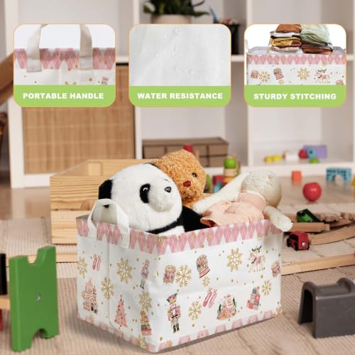 Image of Pink Christmas Nutcracker Storage Baskets, Empty Christmas Gift Baskets, Pastel Nutcracker Home Decorations, Large Square Waterproof Laundry Hamper Coating, Foldable Toy & Clothes Bins for Bedroom