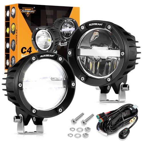 Auxbeam 4 Inch 100W Round Offroad Lights, LED Driving Light Pods with Hi/Lo/Combo Beam Design, 10000LM Super Bright Work Fog Light with Wiring Harness for Truck Pickup SUV ATV UTV 4x4 C4 Ser
